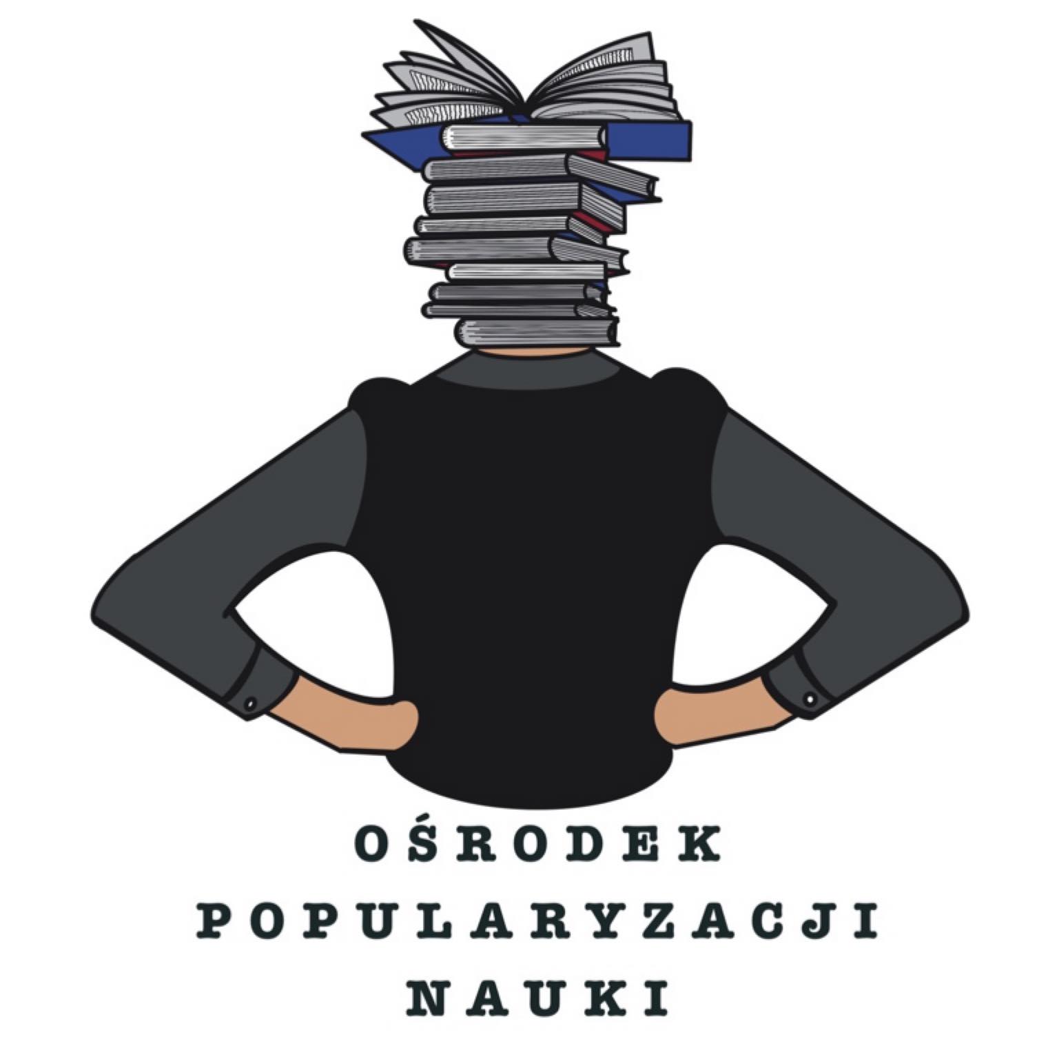 logo Ośrodka Popularyzacji Nauki: człowiek z książkami w miejscu