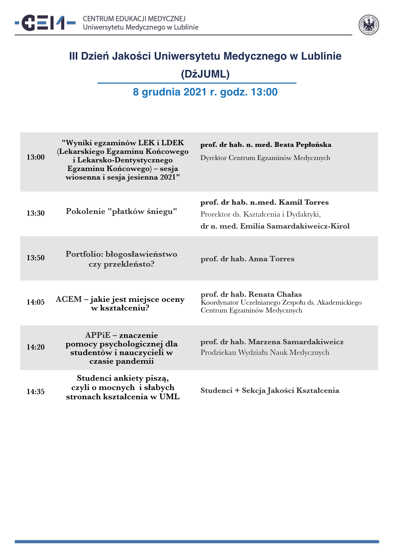 Program III Dnia Jakości Uniwersytetu Medycznego w Lublinie