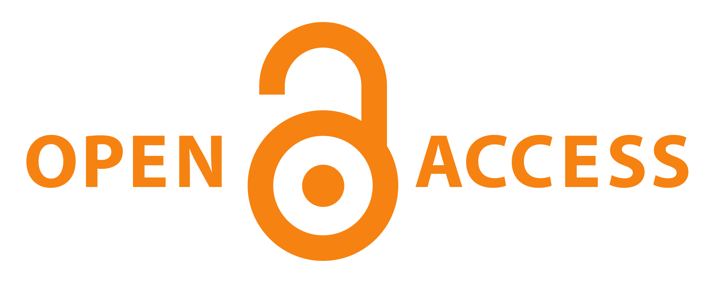 Logo Open Acces - na białym tle widnieje pomarańczowy napis OPEN ACCESS. Pomiędzy słowami zamieszczona jest prosta grafika otwartej kłódki.