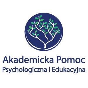 grafika jednostki drzewo wpisane w kulę oraz napis Akademicka Pomoc Psychologiczna i Edukacyjna