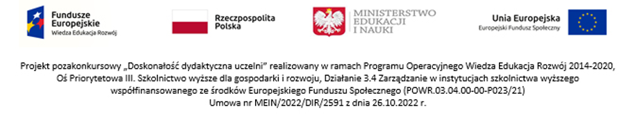 Logotypy Funduszy Europejskich, Rzeczypospolitej Polskiej, Ministerstwa Edukacji i Nauki, Unii Europejskiej.
