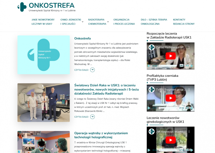 Zrzut ekranu ze strony internetowej https://onkostrefa.usk1.pl/