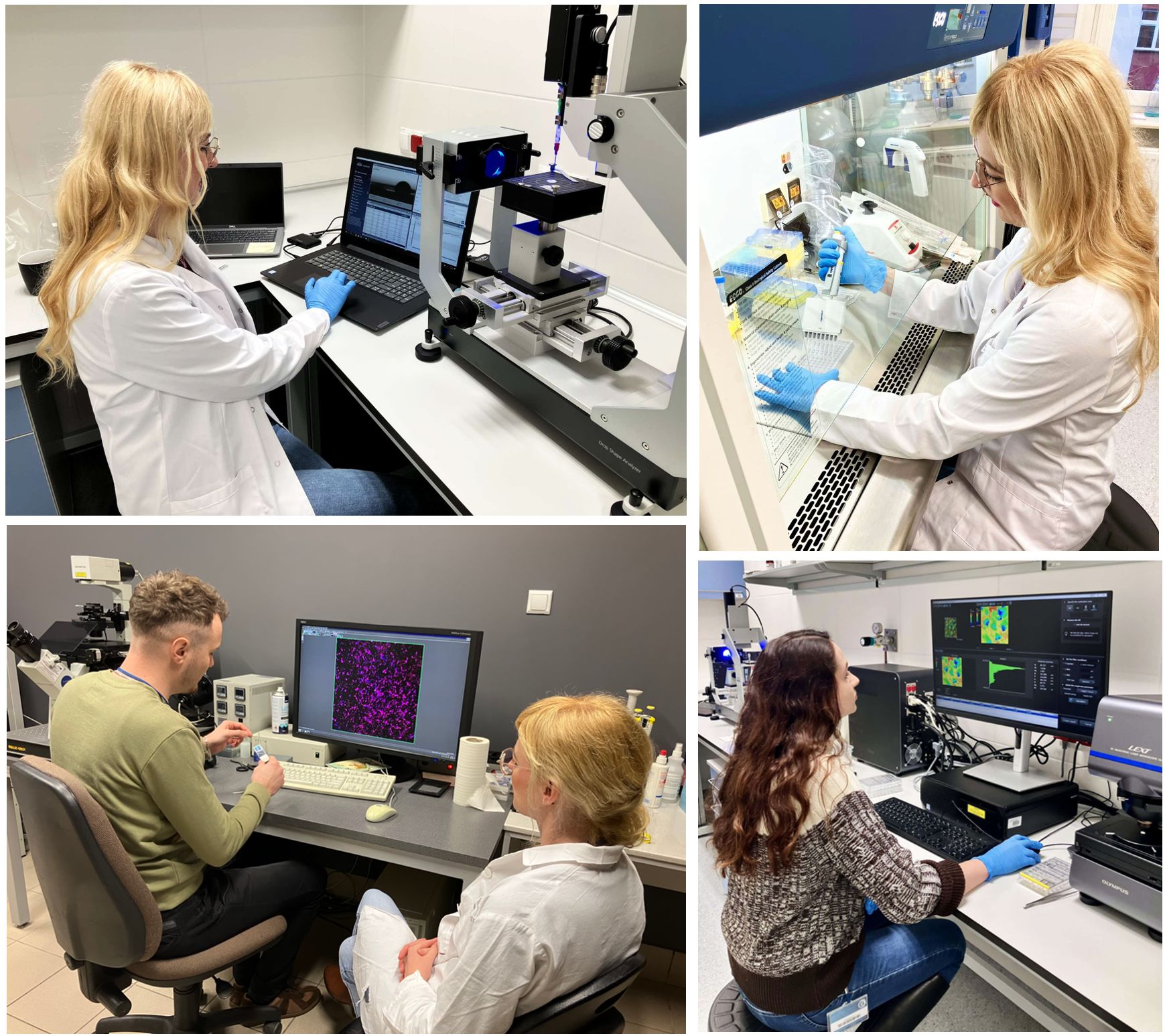 badacze przy komputerach i podczas pracy laboratoryjnej