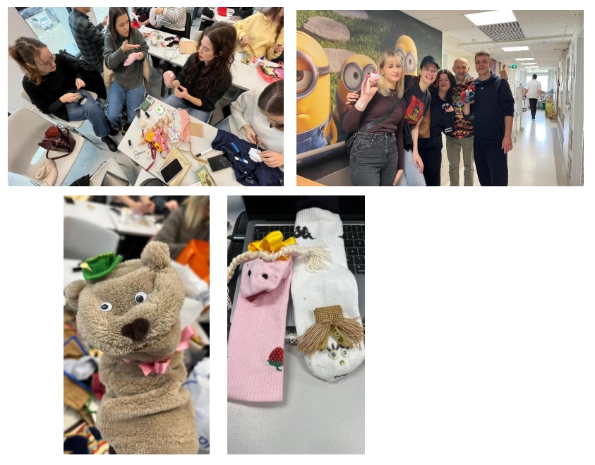 młodzi ludzie szyją mapety ze skarpety