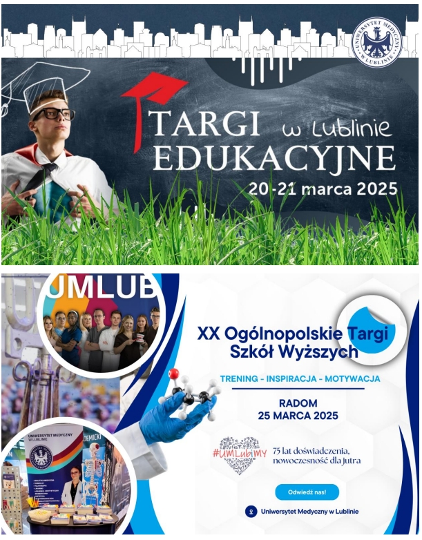 plakaty informacyjne o targach edukacyjnych w Lublinie i Radomiu