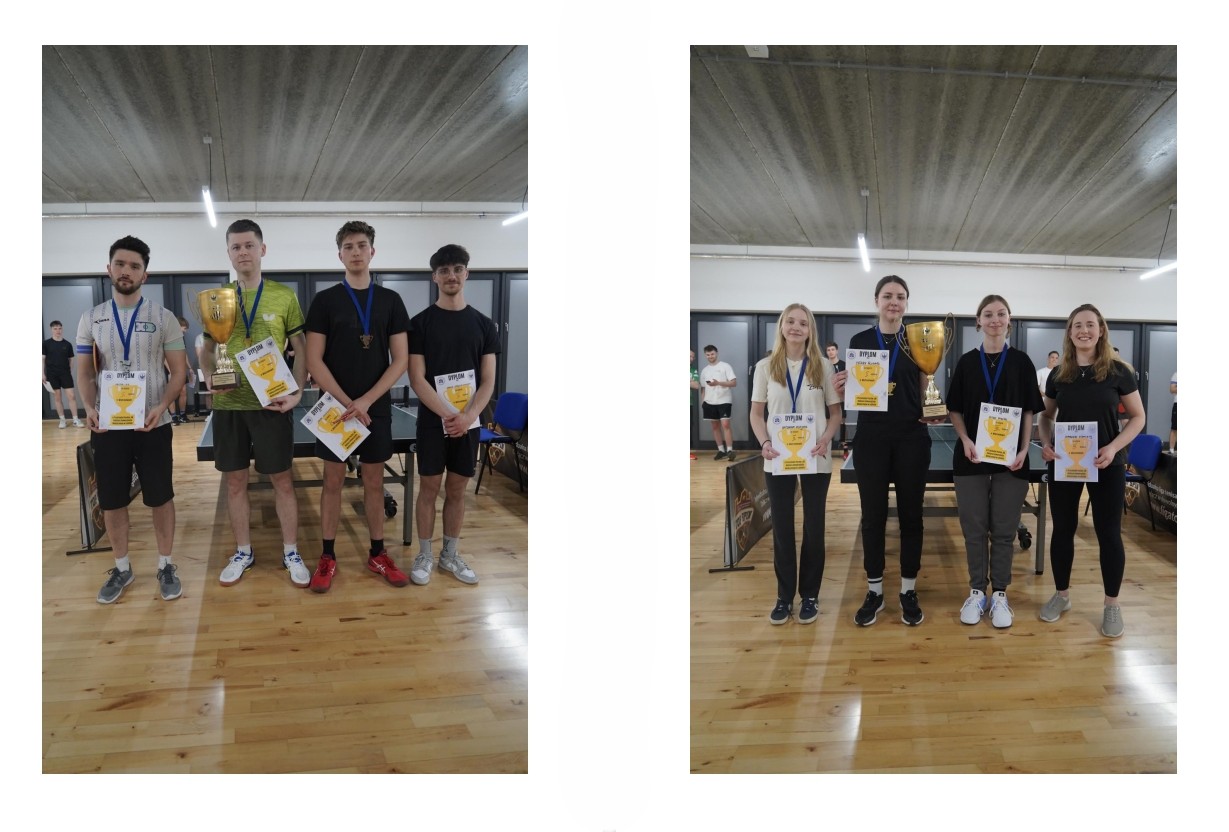 Zwycięzcy w tenisie stołowym: podium panowie i podim panie