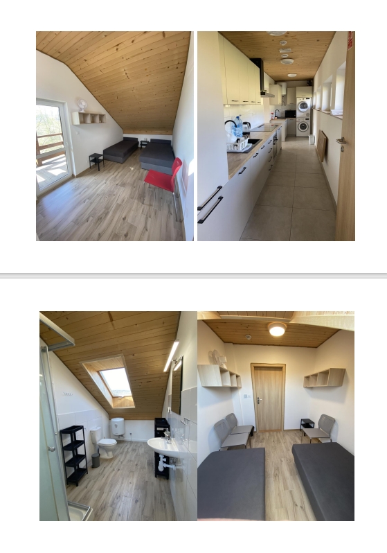 kuchnia, pokoje i łazienka w ośrodku